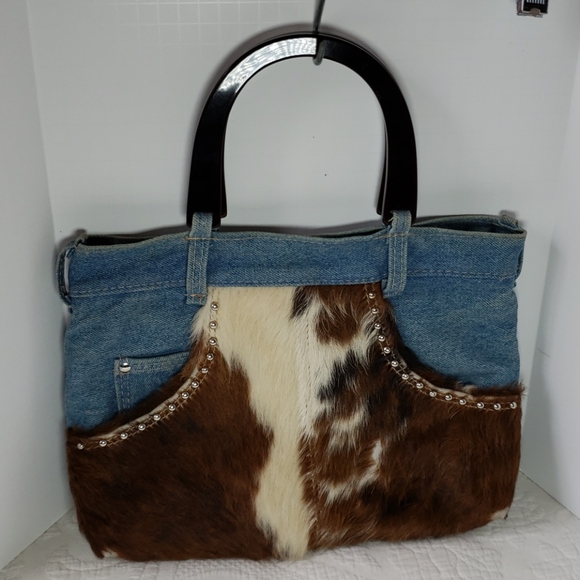 Saddle Barn Cowhide denim purse - Picture 3 of 9